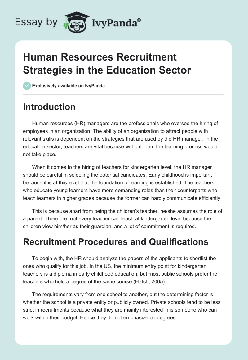 Human Resources Recruitment Strategies in the Education Sector. Page 1