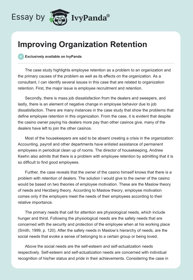 Improving Organization Retention. Page 1