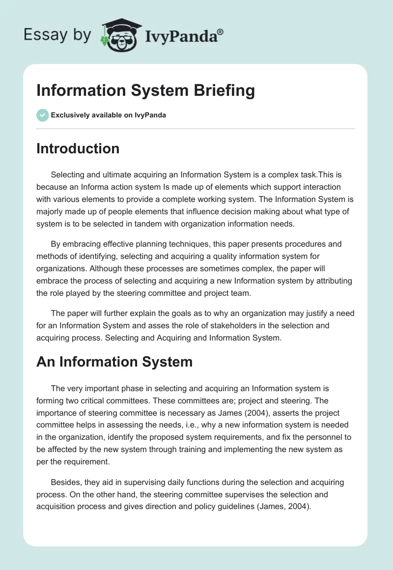 Information System Briefing. Page 1