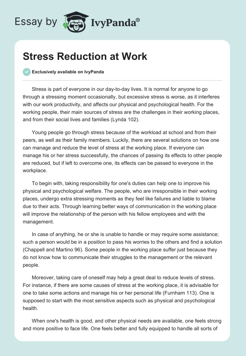 Stress Reduction at Work. Page 1