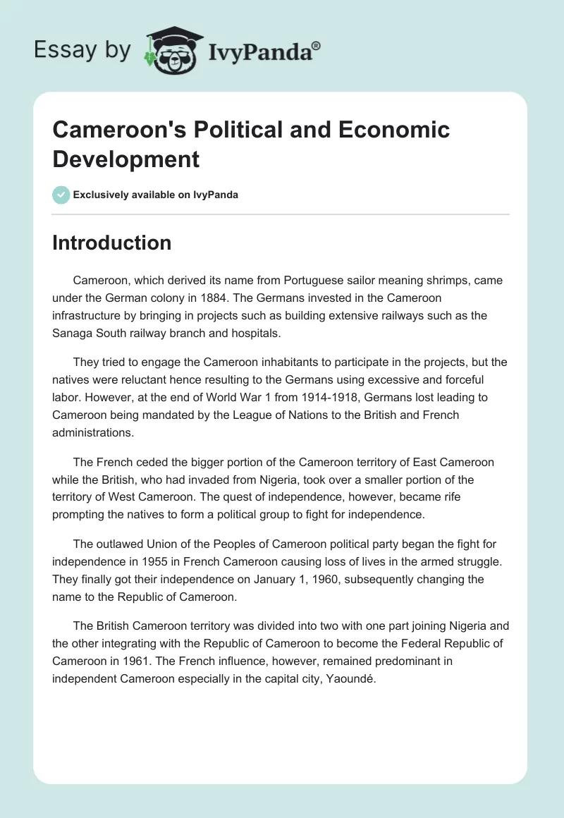 Cameroon's Political and Economic Development. Page 1