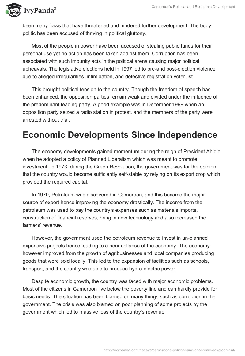 Cameroon's Political and Economic Development. Page 3
