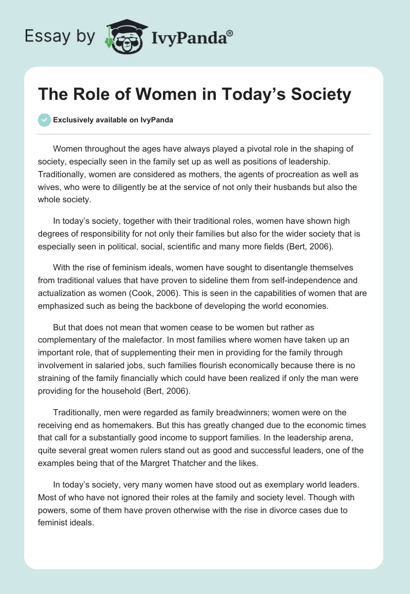 The Role of Women in Today’s Society. Page 1