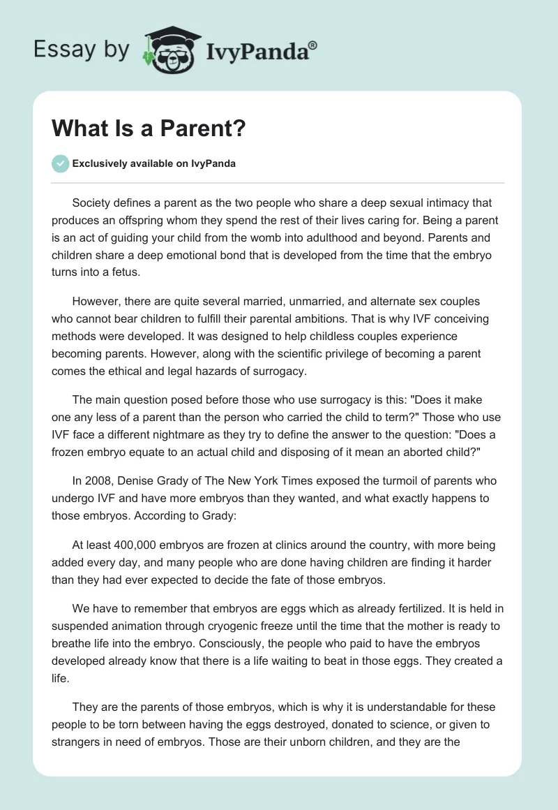 What Is a Parent?. Page 1