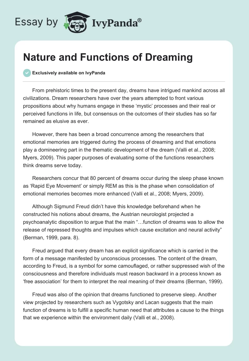 Nature and Functions of Dreaming. Page 1