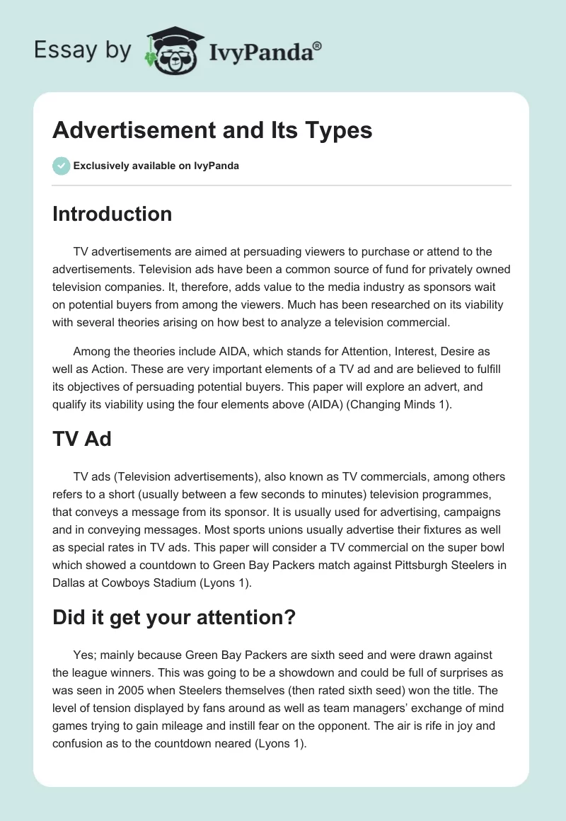 Advertisement and Its Types. Page 1