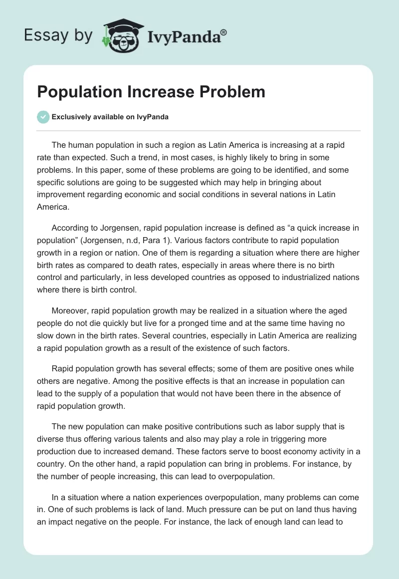 Population Increase Problem. Page 1