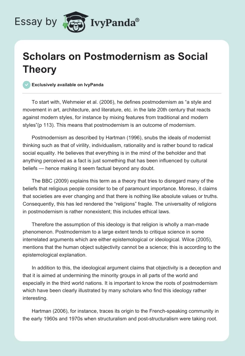 Scholars on Postmodernism as Social Theory. Page 1