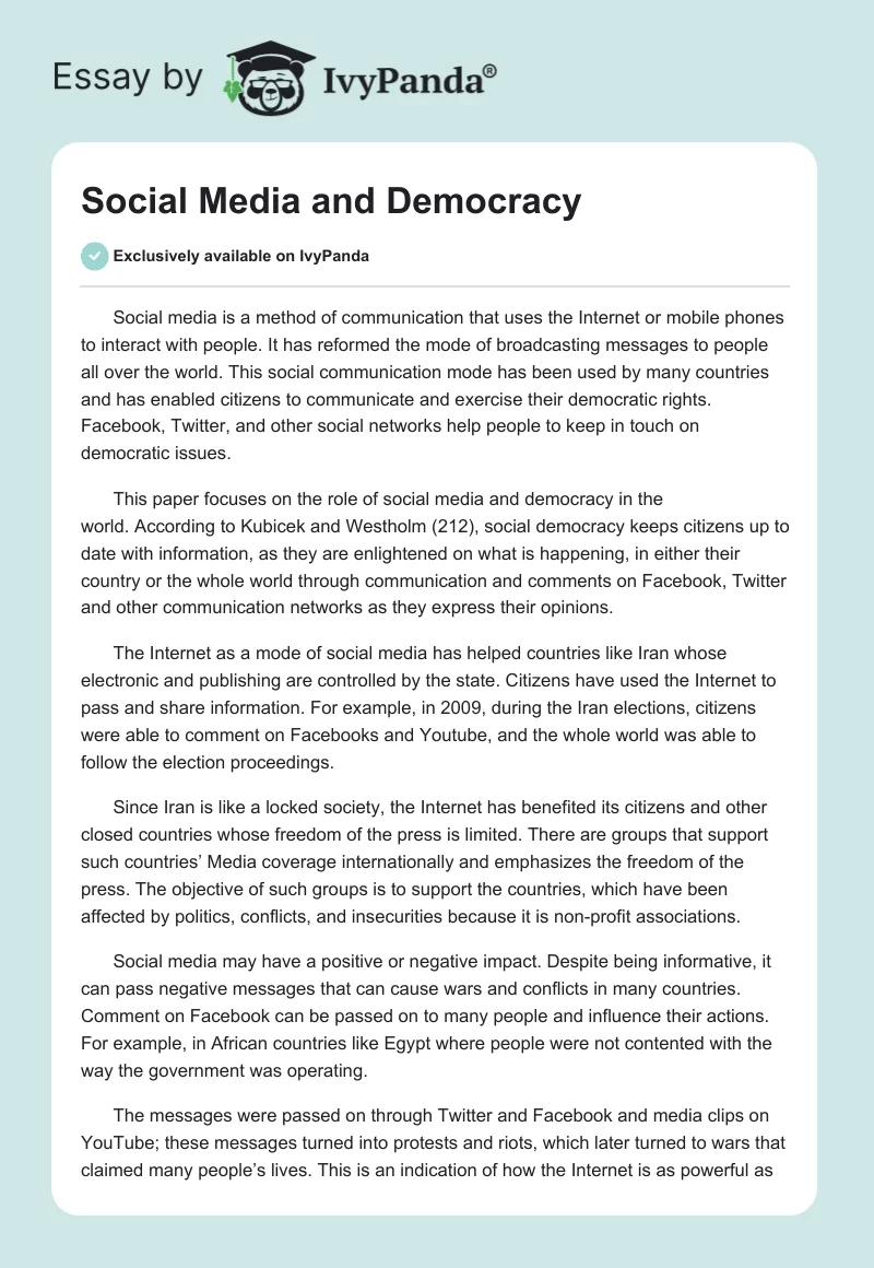 Social Media And Democracy 650 Words
