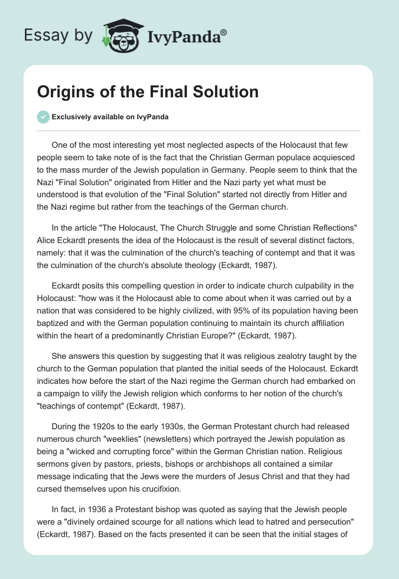 Origins of the "Final Solution". Page 1