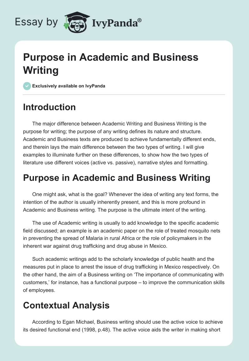 Purpose in Academic and Business Writing. Page 1