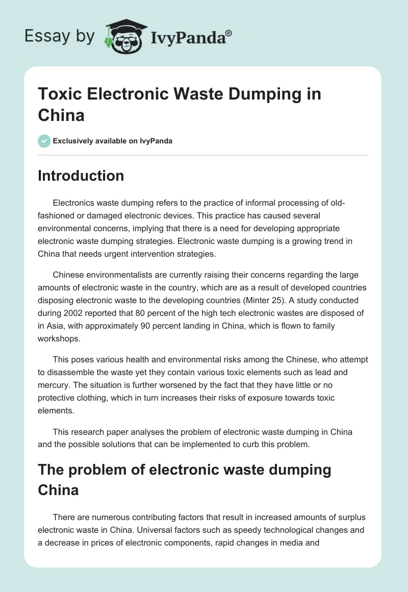 Toxic Electronic Waste Dumping in China. Page 1