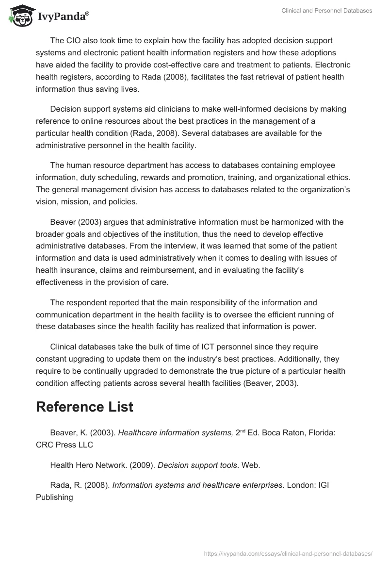 Clinical and Personnel Databases. Page 2