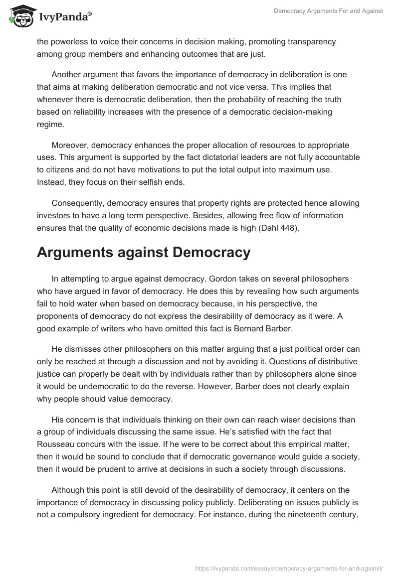 Democracy Arguments For and Against. Page 2