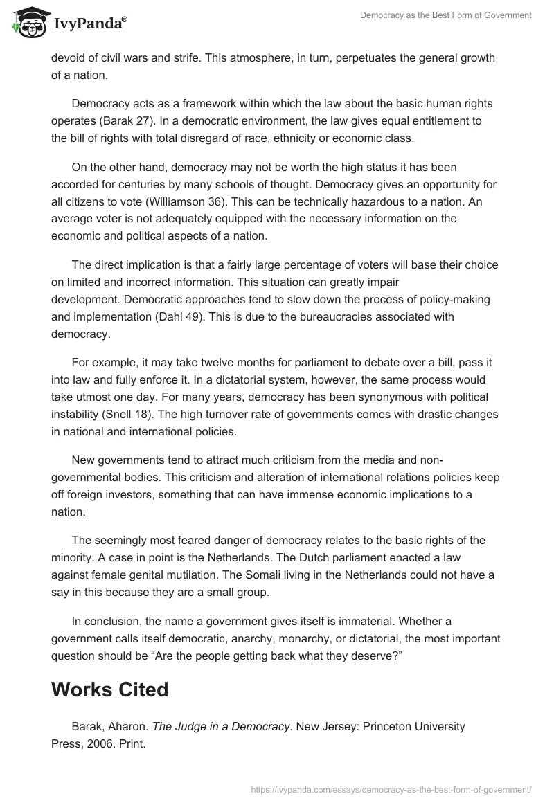 Democracy as the Best Form of Government. Page 2