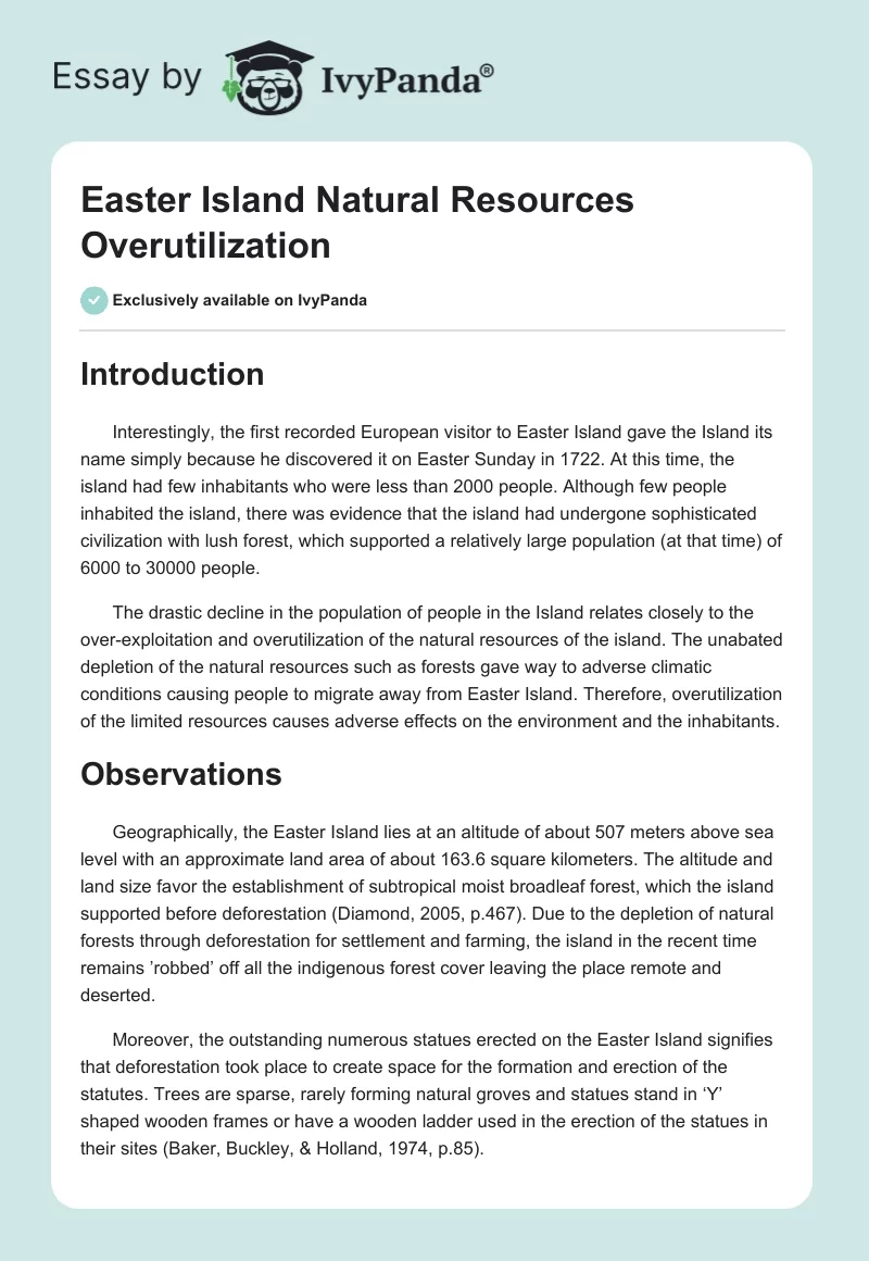 Easter Island Natural Resources Overutilization. Page 1