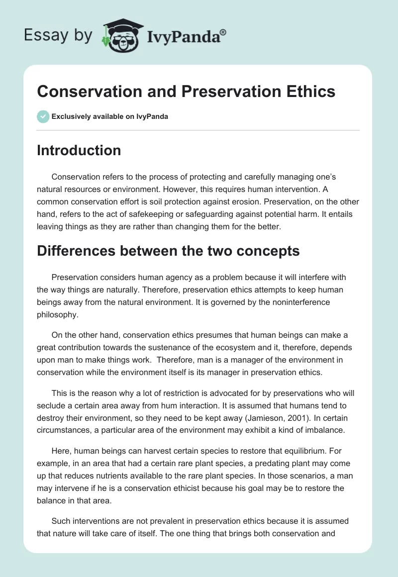 Conservation and Preservation Ethics. Page 1