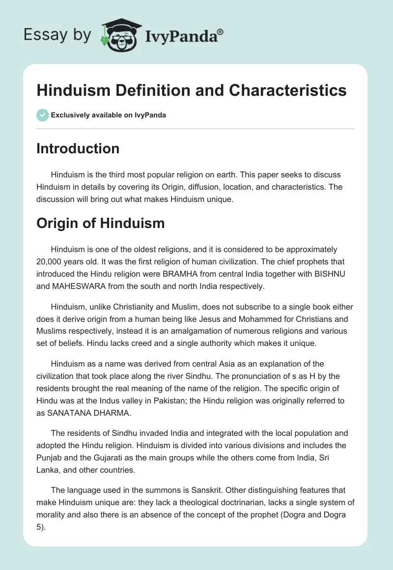 Hinduism Definition and Characteristics. Page 1