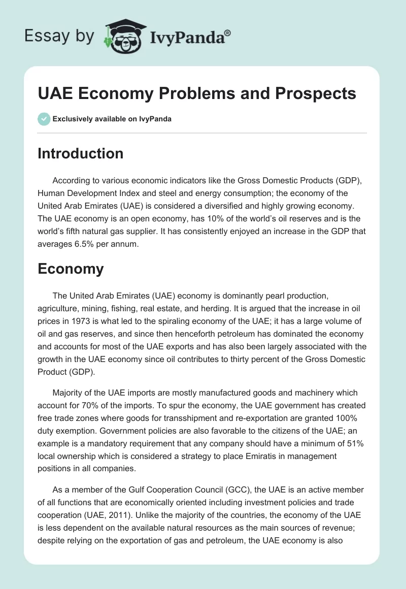 UAE Economy Problems and Prospects. Page 1