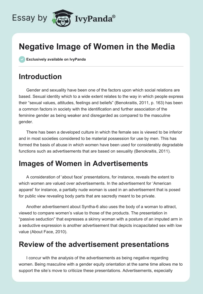 Negative Image of Women in the Media. Page 1