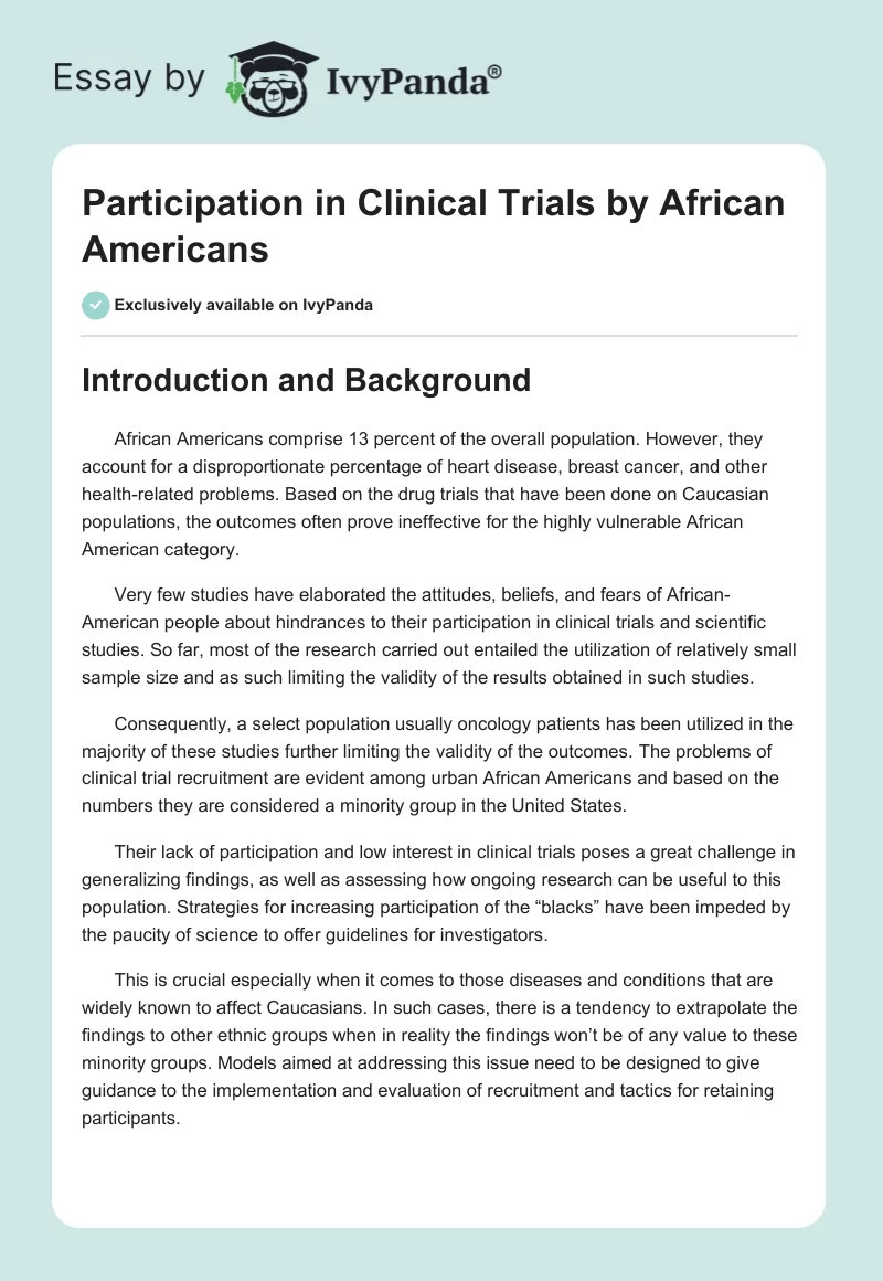 Participation in Clinical Trials by African Americans. Page 1