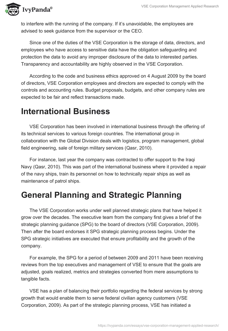 VSE Corporation Management Applied Research. Page 4