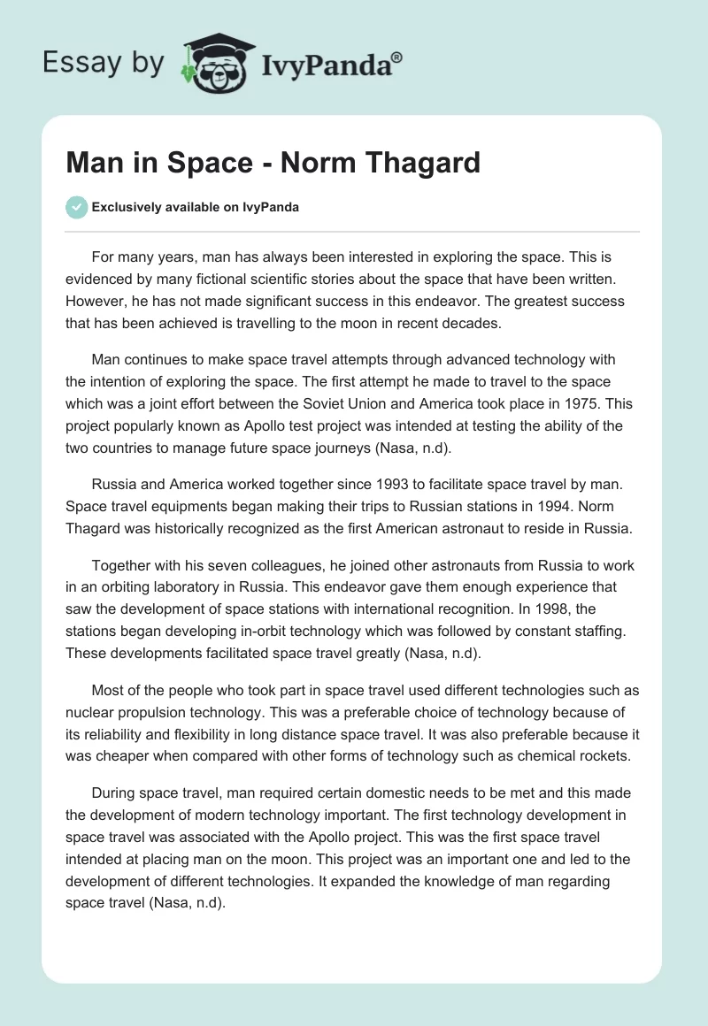Man in Space - Norm Thagard. Page 1