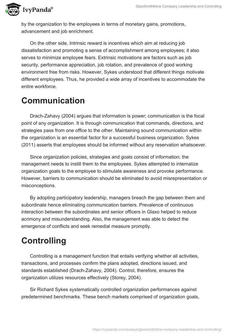 GlaxiSmithKline Company Leadership and Controlling. Page 3