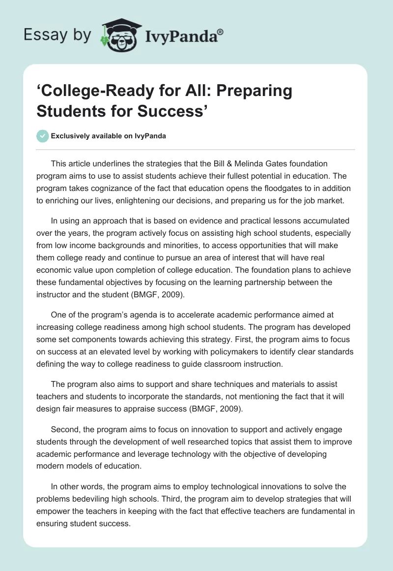 ‘College-Ready for All: Preparing Students for Success’. Page 1