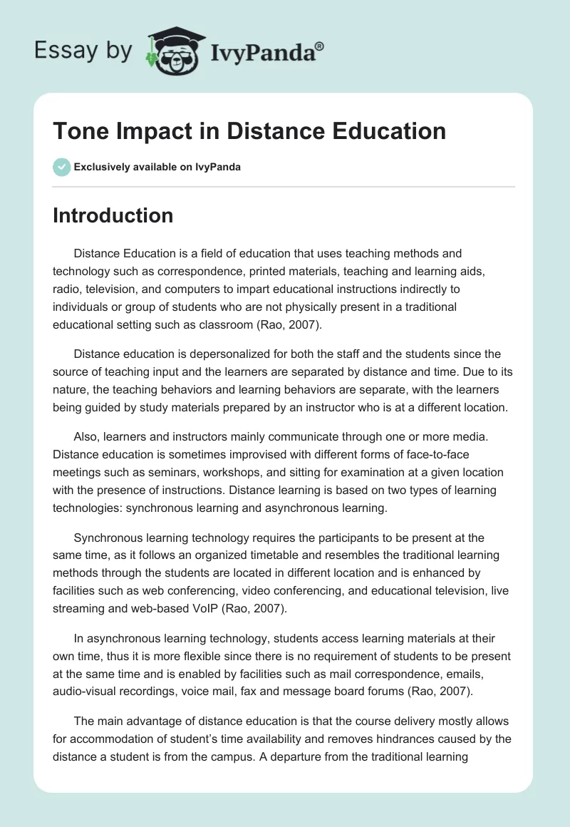Tone Impact in Distance Education. Page 1