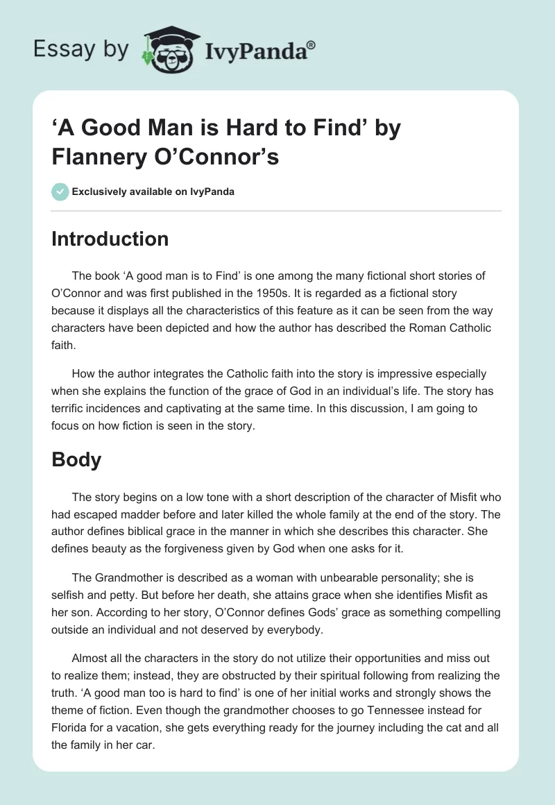 ‘A Good Man Is Hard to Find’ by Flannery O’Connor’s. Page 1