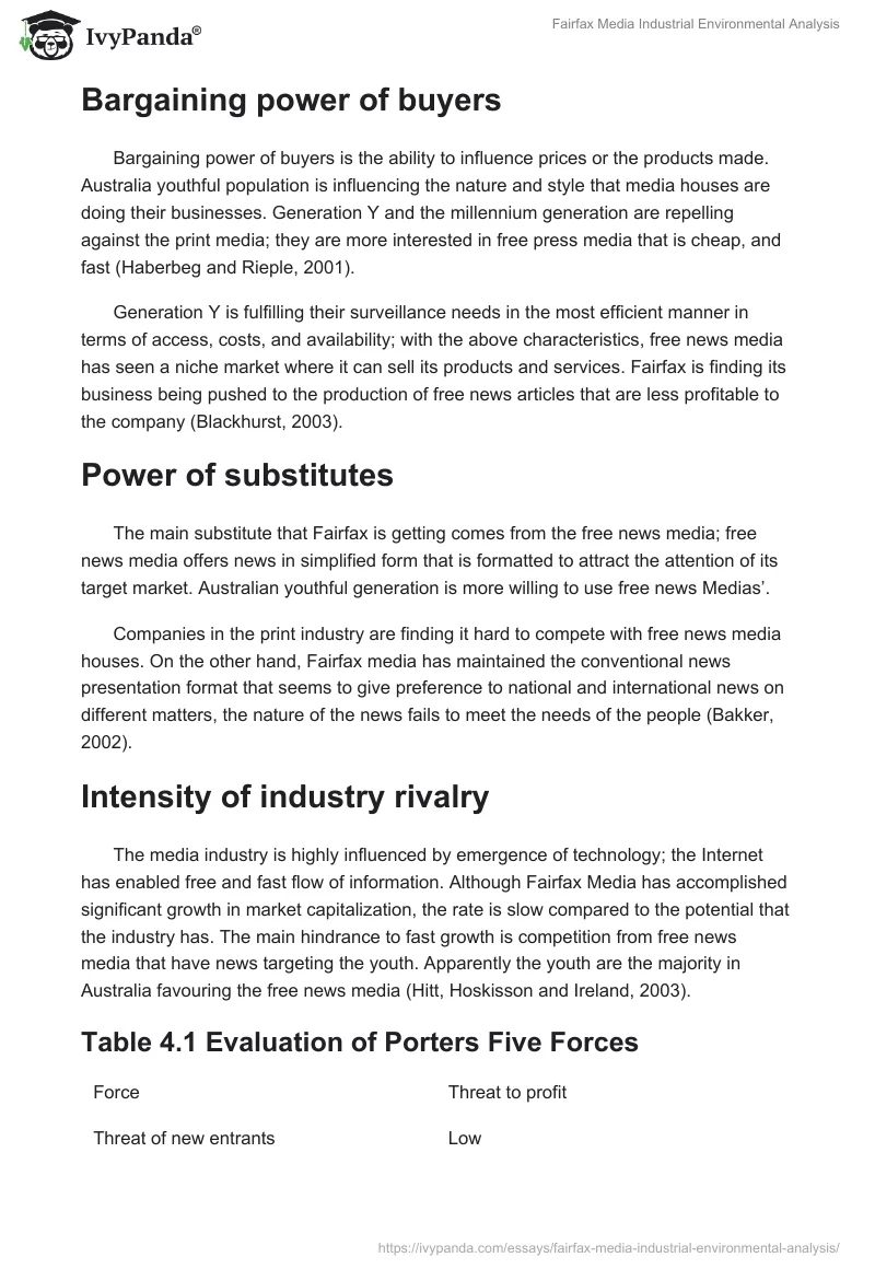 Fairfax Media Industrial Environmental Analysis. Page 2