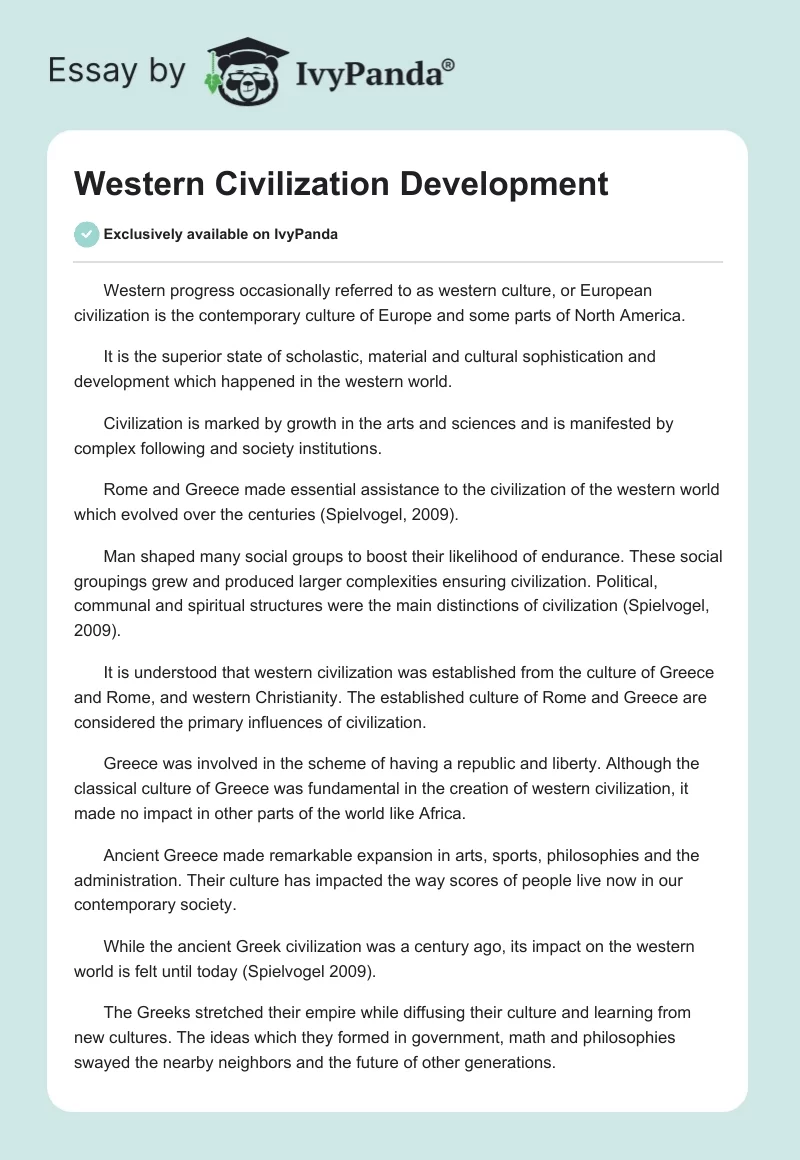 Western Civilization Development. Page 1