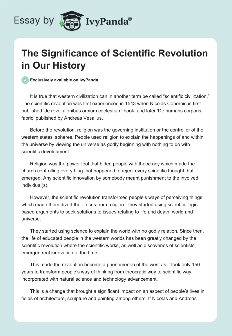 The Significance of Scientific Revolution in Our History. Page 1