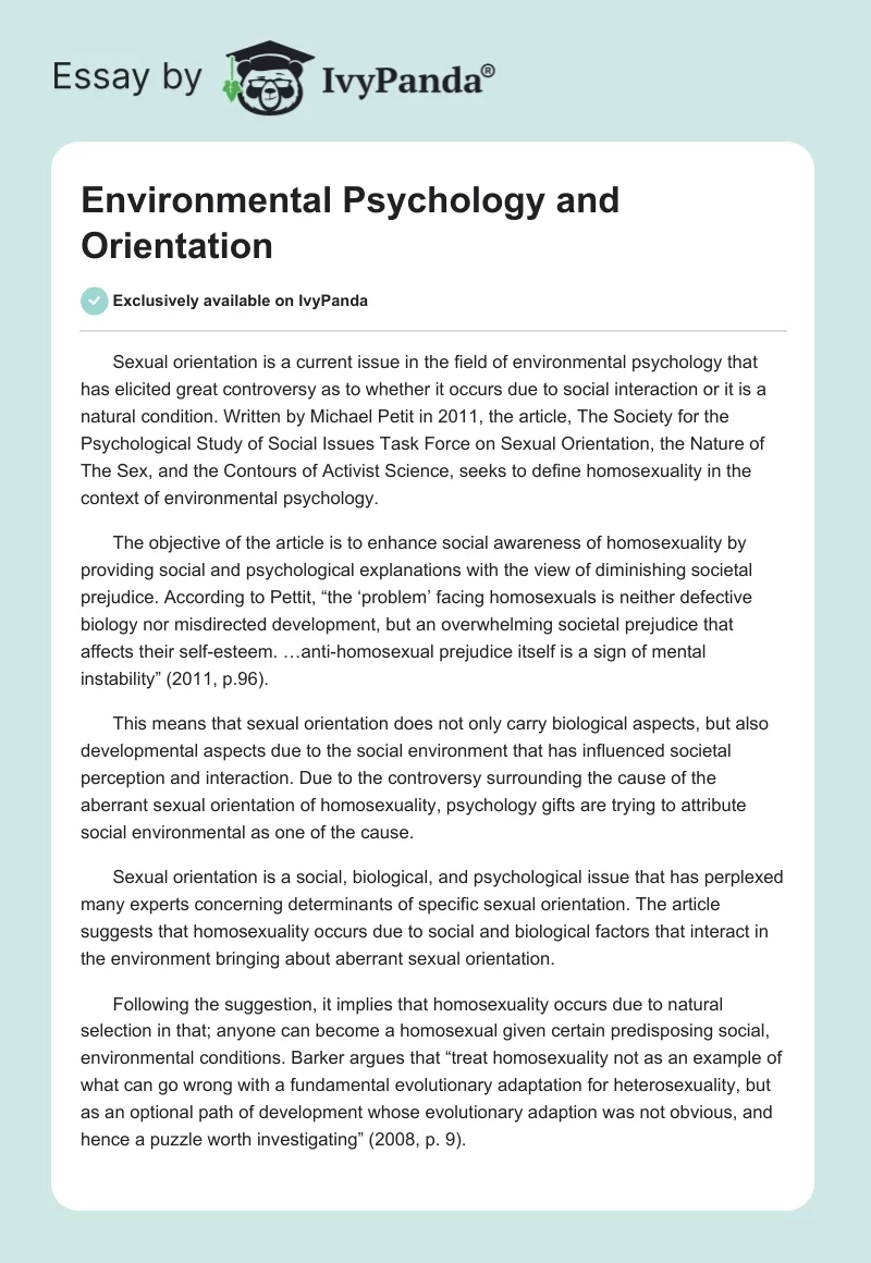 Environmental Psychology and Orientation. Page 1