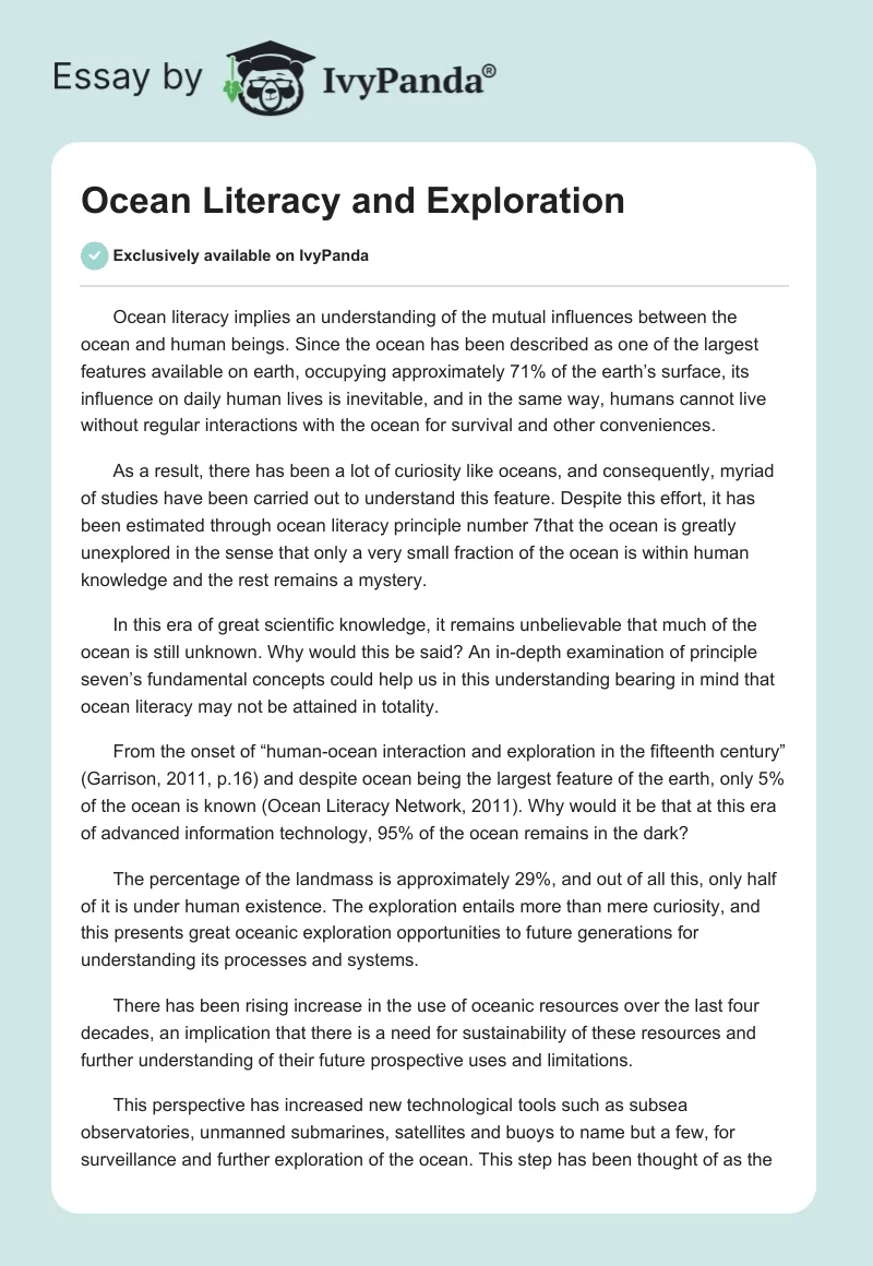 Ocean Literacy and Exploration. Page 1