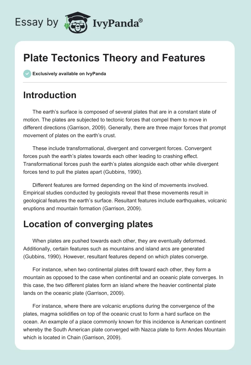 Plate Tectonics Theory and Features. Page 1