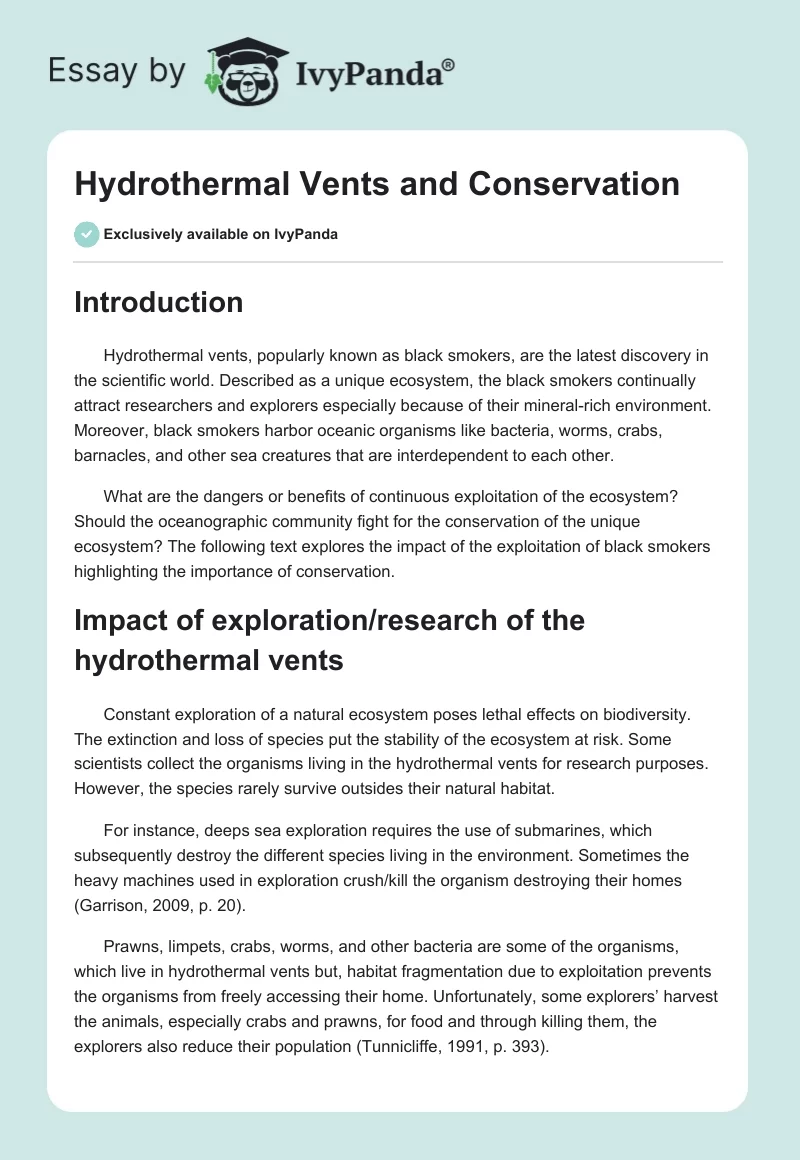 Hydrothermal Vents and Conservation. Page 1