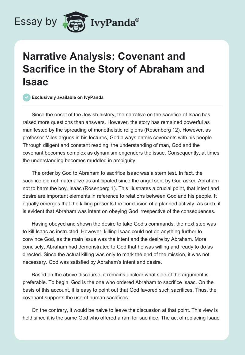 Narrative Analysis: Covenant and Sacrifice in the Story of Abraham and Isaac. Page 1