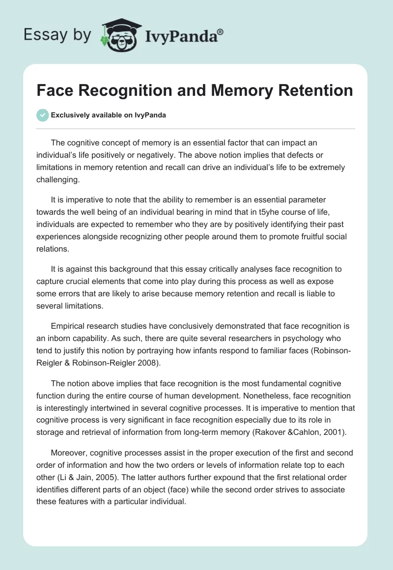 Face Recognition and Memory Retention. Page 1