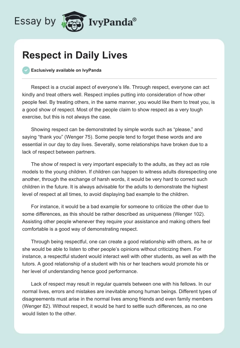 Respect in Daily Lives. Page 1