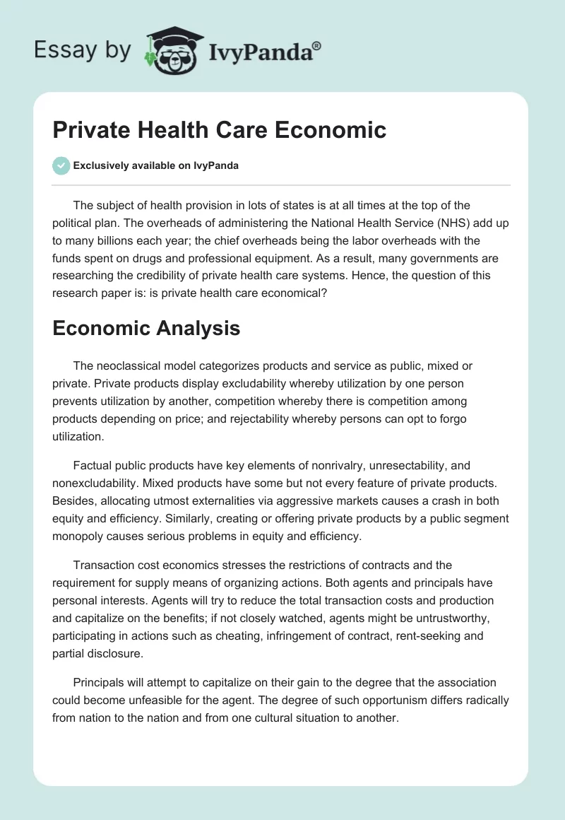 Private Health Care Economic. Page 1