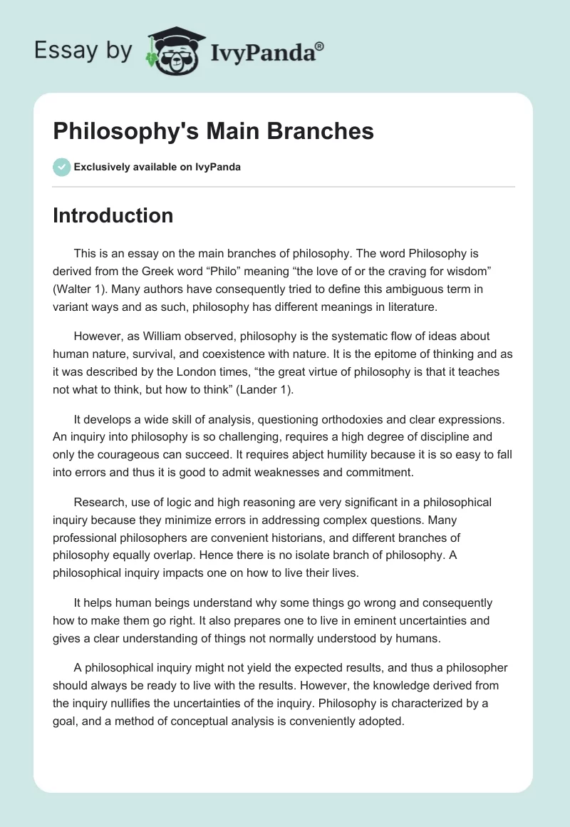 Philosophy's Main Branches. Page 1