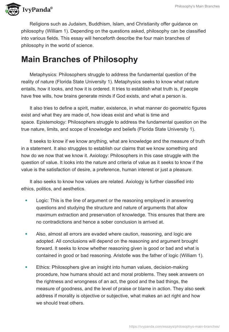 Philosophy's Main Branches. Page 2