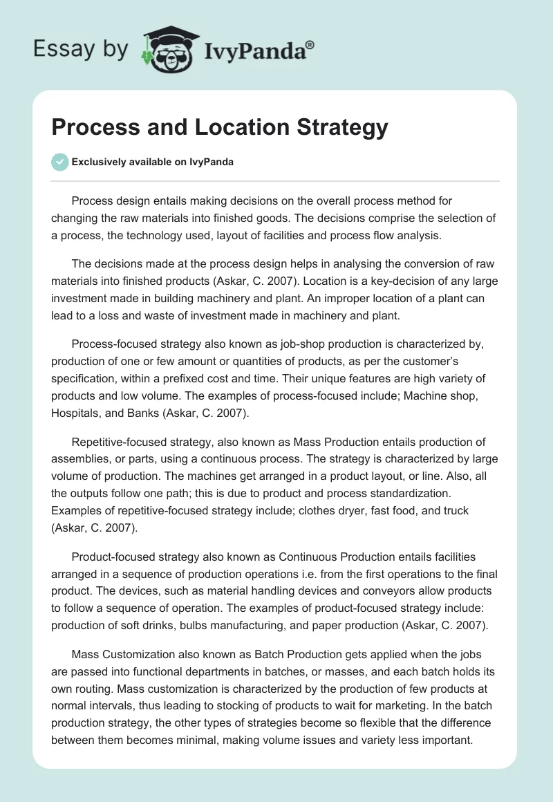 Process and Location Strategy. Page 1
