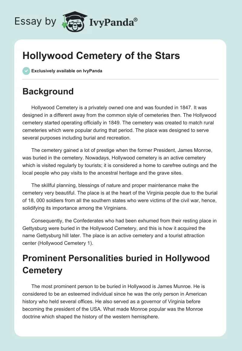Hollywood Cemetery of the Stars. Page 1