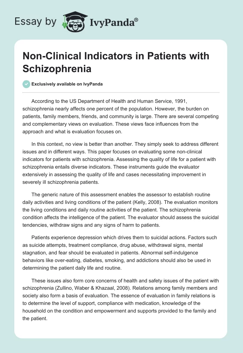 Non-Clinical Indicators in Patients with Schizophrenia. Page 1