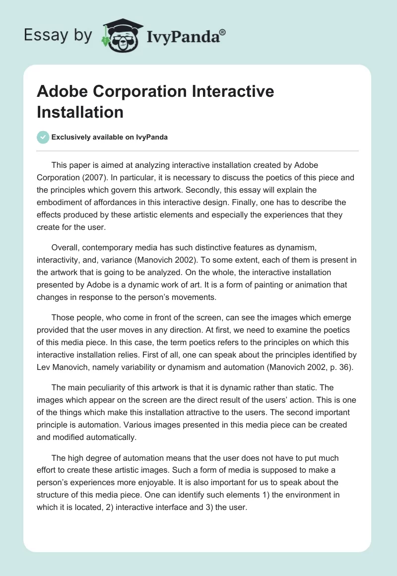 Adobe Corporation Interactive Installation. Page 1