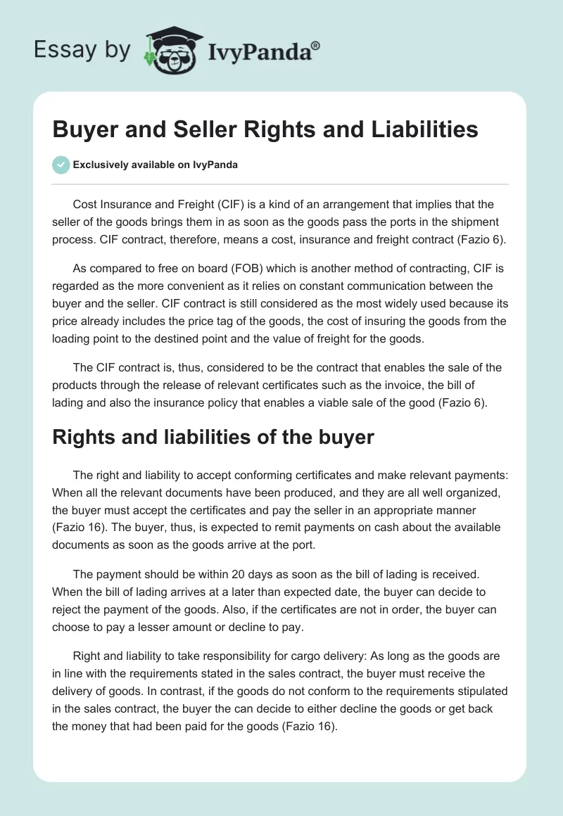 Buyer and Seller Rights and Liabilities. Page 1