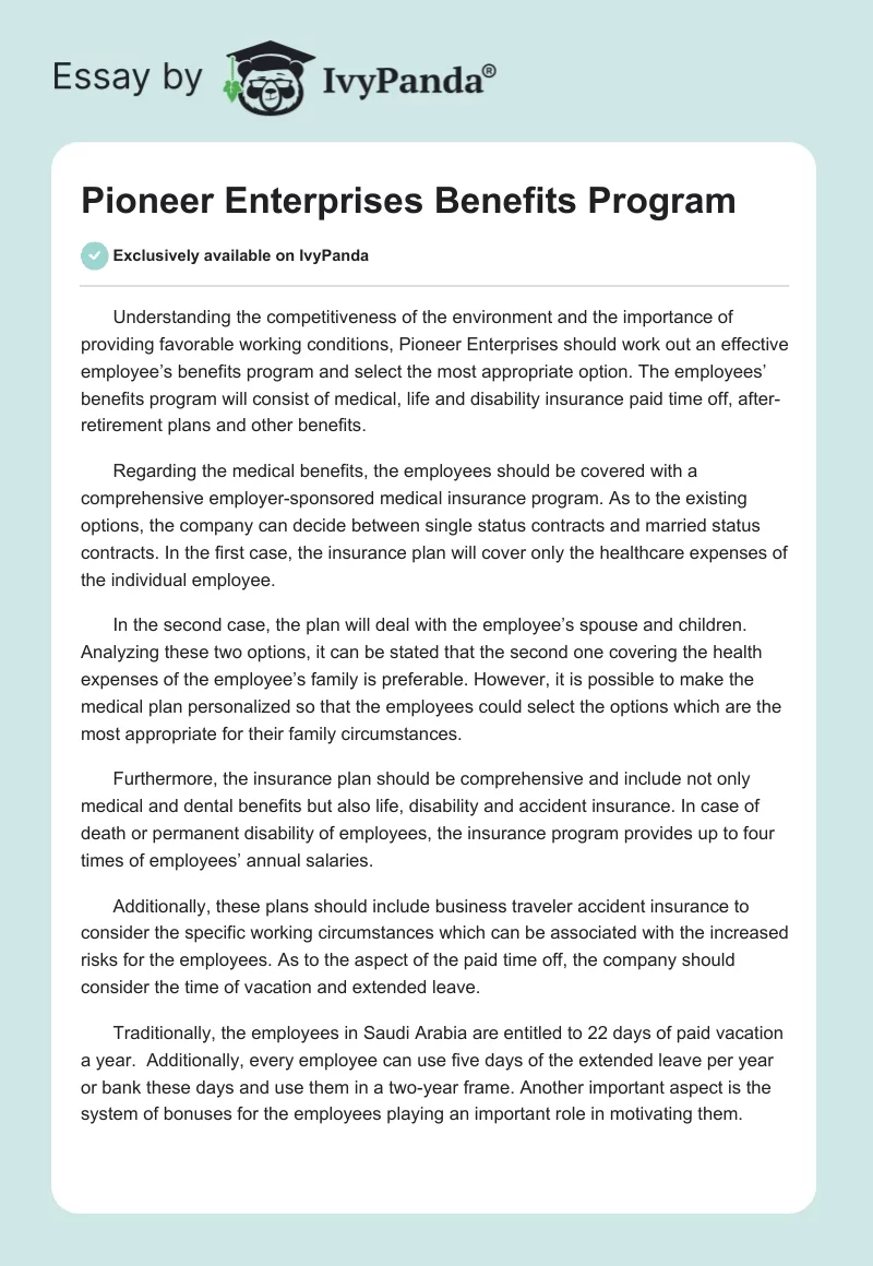 Pioneer Enterprises Benefits Program. Page 1